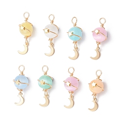 Золотой Подвески из окрашенного натурального селенита с планетами, с латунной звездой и 201 луной из нержавеющей стали, разноцветные, золотые, 32x11.5x13.5 мм, отверстие : 3 мм