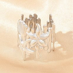 Нержавеющая Сталь Цвет 304 открытые кольца-манжеты из нержавеющей стали для женщин, морская звезда в форме ракушки, цвет нержавеющей стали, 23.5 мм, размер США 9 3/4 (19.5 мм)