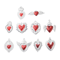 Нержавеющая Сталь Цвет 304 нержавеющей стальной эмали подвески, шарма сердца, цвет нержавеющей стали, 12~28x15.5~34.5x3~3.5 мм, отверстие : 2 мм, 10 шт / комплект