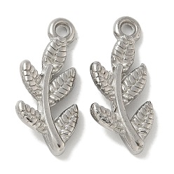 Нержавеющая Сталь Цвет Антикоррозийные 304 подвески из нержавеющей стали, лиственные ветки прелести, цвет нержавеющей стали, 22x10x3 мм, отверстие : 1.8 мм