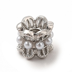 Платина Латунные бусины, с абс пластмассовой имитационной жемчужиной, без кадмия и без свинца, колонка, платина, 5.5x6 мм, отверстие : 2 мм