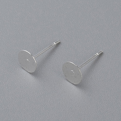 Silver 304 Stainless Steel Stud Earring Findings, Flat Round, Silver, 6x0.3mm, Pin: 0.7mm