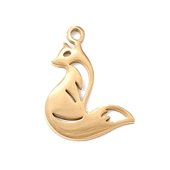 Real 18K Gold Plated 201 Stainless Steel Pendants, Fox Charms, Cut-Out, Real 18K Gold Plated, 17x13x1mm, Hole: 1.4mm