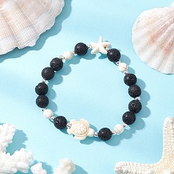 Белый Дым Браслеты из синтетической бирюзы и натуральной лавы для мужчин и женщин, черепаха и морская звезда, серый, внутренний диаметр: 2 дюйм (5 см)