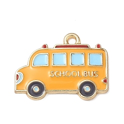 Gold Alloy with Enamel Pendants, School Bus Charms, Cadmium Free & Nickel Free & Lead Free, Golden, Gold, 17.5x23x2mm, Hole: 1.8mm