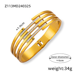 Stick 304 браслеты из нержавеющей стали со стразами для женщин, золотые, придерживаться, внутренний диаметр: 2-3/8 дюйм (6 см)
