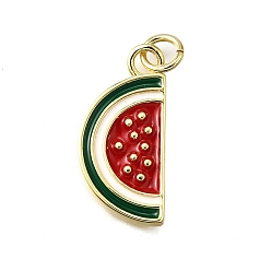 Арбуз Латунь эмаль подвески, стойки покрытие, долговечный, без свинца и без кадмия, реальный 18 k позолоченный, арбуз, 22x10x2.5 мм, отверстие : 3 мм