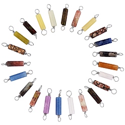 Mixed Stone 48Pcs 12 Styles Natural Mixed Stone Connector Charms, with Platinum Plated Eco-Friendly Brass Wire Wrapped, Column, Mixed Dyed and Undyed, 23~24x4mm, Hole: 2~2.6mm, 4pcs/style