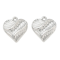 Platinum Alloy Pendants, Heart Charm, Rack Plating, Platinum, 20x18x3.5mm, Hole: 1.8mm