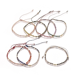 Смешанные камни Регулируемые натуральные драгоценные камни с плетеными браслетами из бисера, с нейлоновым шнуром, долговечные латунные бусины и бисер, 2-1/8 дюйм ~ 3-3/8 дюйм (5.5~8.4 см)