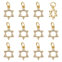Настоящее золото 18K 12подвески из кубического циркония с покрытием из латуни с микропаве, звезда Давида, с целью перехода в кольце, без кадмия и без свинца, долговечный, реальный 18 k позолоченный, 12.5x9x2 мм, отверстие : 2.4 мм