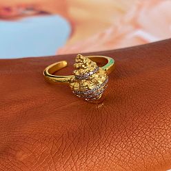 Shell Shape Регулируемые манжеты из латуни и прозрачного кубического циркония, золотые, формы раковины, внутренний диаметр: 15~20 мм