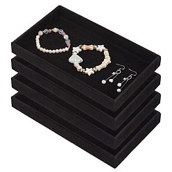 Черный Прямоугольные бархатные подносы для колец, Браслеты, , Серьги, чёрные, 21.1x12.3x2.25 см