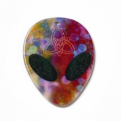 Trinity Knot Halloween Printed  Acrylic Pendants, Extra-terrestrial Charms, Alien Head Charm, Trinity Knot Pattern, 38.5x30x2mm, Hole: 1.8mm