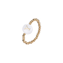 Letter Y 304 Кольца из нержавеющей стали и ракушек, плоские круглые с буквы, стрейч-кольца, Письмо Y, 19 мм