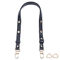 Black PU Leather Chain Bag Strap, with Alloy Findings & Iron D Ring, Bag Replacement Accessories, Black, 69.1x1.8x0.5cm