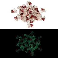 Темно-Красный Светящаяся смола декодирует кабошоны, светится в темноте, два тона, бантом с сердцем, темно-красный, 9.5x8.5x2.5 мм