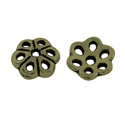 Antique Bronze Tibetan Style Alloy Bead Caps, 6-Petal, Cadmium Free & Nickel Free & Lead Free, Antique Bronze, 6x2mm, Hole: 1mm