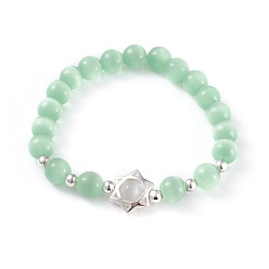 Светло-зеленый Кошачий глаз с круглыми бусинами, с фурнитурой из цинкового сплава, для евреев, звезда Давида, разноцветные, серебряные, внутренний диаметр: 51.5 мм