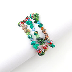 Бирюза 3шт. браслеты из натуральной бирюзы и стеклянных бусин в стиле бохо для женщин, наггетсы и рондель, внутренний диаметр: 2 дюйм (5 см)