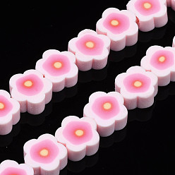 Pink Polymère main brins d'argile de perles, fleur, rose, 8~10x8~11x4~5mm, Trou: 1.6mm, Environ 38~40 pcs/chapelet, 12.99 pouces ~ 14.37 pouces (33~36.5 cm)