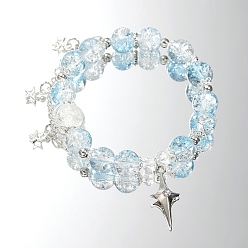 Светло-Голубой Браслет из стеклянных круглых бусин с подвесками в виде бабочек, двойной браслет для женщин, Небесно-голубой, 7-7/8 дюйм (20 см)