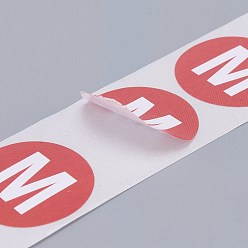 Red Paper Self-Adhesive Clothing Size Labels, for Clothes, Size Tags, Round with Size M, Red, 25mm, 500pcs/roll