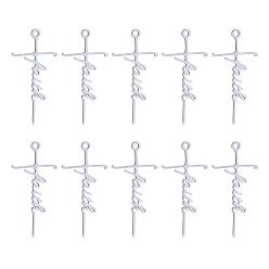 Нержавеющая Сталь Цвет 10шт вера крест подвеска кулон вера ожерелье кулон из нержавеющей стали для изготовления ожерелья христианские религиозные ювелирные подарки, цвет нержавеющей стали, 40x19.8 мм, отверстие : 2 мм