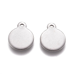 Stainless Steel Color Tarnish Resistant 304 Stainless Steel Charms, Stamping Blank Tag, Flat Round, Stainless Steel Color, 12.5x10x0.9mm, Hole: 1.4mm