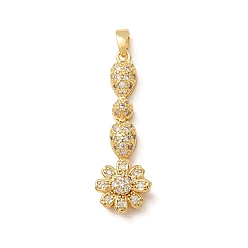 Real 18K Gold Plated Brass Micro Pave Clear Cubic Zirconia Pendants, Teardrop & Flower Charms, Real 18K Gold Plated, 33.5x10.5x5.5mm, Hole: 2x4.5mm