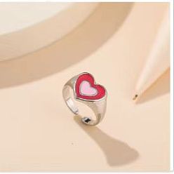 Серебро Регулируемые манжеты из цинкового сплава и эмали, сердце, серебряные, внутренний диаметр: 15~20 мм