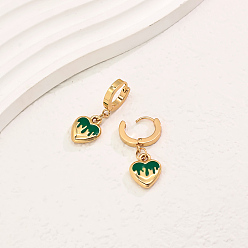 Зеленый Элегантные серьги-кольца из нержавеющей стали в форме сердца, реальный 18 k позолоченный, зелёные, 32x12 мм