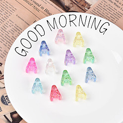 Letter A УФ-покрытие прозрачные акриловые европейские бусины, бусины с большим отверстием, разноцветные, буква a, 21x18.5x13.5 мм, отверстие : 6 мм