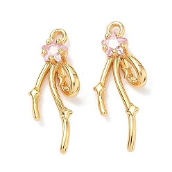 Бледно-Розовый Латунные микро проложить кубического циркония подвески, звезды прелести, без никеля , реальный 18 k позолоченный, розовый жемчуг, 21x9x4 мм, отверстие : 1.4 мм