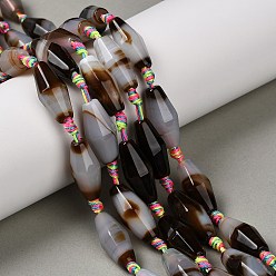 Кокосово-Коричневый Натуральные полосатые агатовые бусы, окрашенная и подогревом, граненые, двухконусные, кокосового коричневый, 20~23x10.5 мм, отверстие : 2 мм, около 14 шт / нитка, 42~43 см