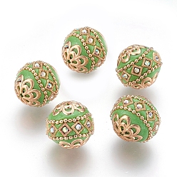 Желто-Зеленый Индонезийские бусины ручной работы, с металлическая фурнитурой, круглые, золотой свет, желто-зеленый, 19.5x19 мм, отверстие : 1 мм