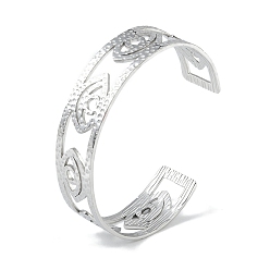 Stainless Steel Color Non-Tarnish 304 Stainless Steel Hollow Eye Open Cuff Bangles for Women, Stainless Steel Color, Inner Diameter: 2 inch(5cm), 15.5mm