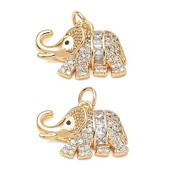 Real 18K Gold Plated Brass Micro Pave Black Cubic Zirconia Pendants, Elephant Charms, Real 18K Gold Plated, 13x18x5mm, Hole: 3mm