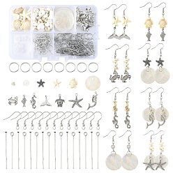 Beige Ocean DIY Dangle Earring Making Kits, Including Acrylic & Synthetic Turquoise Beads, Alloy & Capiz Shell Pendants, Ear Hooks, Jump Rings and Pin, Beige, 17~19x0.8mm, Hole: 2mm
