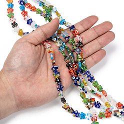 Mixed Color Flower Handmade Millefiori Glass Beads Strands, Mixed Color, 10x10x3mm, Hole: 1mm, about 38pcs/strand, 12.9 inch