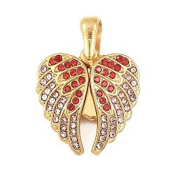 Настоящее золото 18K 304 из нержавеющей стали с горный хрусталь подвески, крылатые прелести, вакуумное покрытие pvd, реальный 18 k позолоченный, 24x18x4.5 мм, отверстие : 4x3 мм