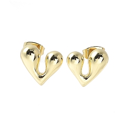 Настоящее золото 18K Серьги-гвоздики с латунным сердечком для женщин, без свинца и без кадмия, реальный 18 k позолоченный, 11.5x12 мм