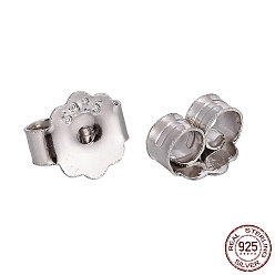 Real Platinum Plated Rhodium Plated 925 Sterling Silver Friction Ear Nuts, with 925 Stamp, Real Platinum Plated, 5x6x3mm, Hole: 0.8mm, about 110pcs/10g
