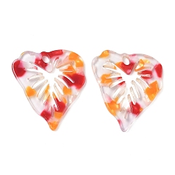 Красный Прозрачные подвески из ацетата целлюлозы (смолы), очарование листа, красные, 39x34x2.5 мм, отверстие : 4.5x2.5 мм