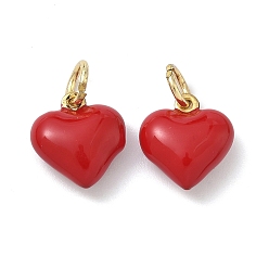 (123L) Белый крем непрозрачный блеск Латунь эмаль прелести, сердце прелести, без кадмия и без свинца, долговечный, стойки покрытие, реальный 18 k позолоченный, с целью перехода в кольце, огнеупорный кирпич, 13x12x5.5 мм, отверстие : 4 мм