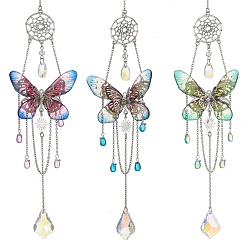 (52) Непрозрачная лаванда 3шт. 3цвета, подвеска-ловец солнца в виде бабочки из нержавеющей стали и смолы, Подвесное украшение в виде призмы из стеклянного хрусталя с бусинами в форме капель для украшения окон и сада., разноцветные, 315x63x13 мм, 1 шт / цвет