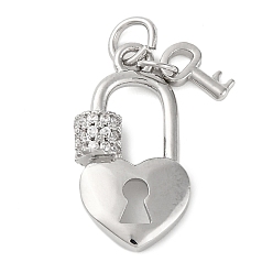 Платина Стойка металлическая латунная микропрофилированная кубическая циркония подвески, без кадмия и без свинца, замок в форме сердца, платина, 20x10.5x4мм переходное кольцо: 5x1мм, внутренний диаметр: 3.5 мм, ключ:7.5x4.5мм