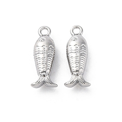Платинированный Латунные подвески, без кадмия, без никеля и без свинца, рыбы прелести, Реальная платина, 14.5x5.5x3.5 мм, отверстие : 1.4 мм