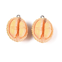 Bisque Opaque Resin Imitation Fruit Pendants, Durian Charm, with Platinum Iron Loops, Bisque, 29x23x19~20mm, Hole: 2mm
