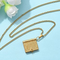 Настоящее золото 18K 304 ожерелья из нержавеющей стали с подвеской в виде книги для женщин, реальный 18 k позолоченный, 18.23 дюйм (46.3 см)